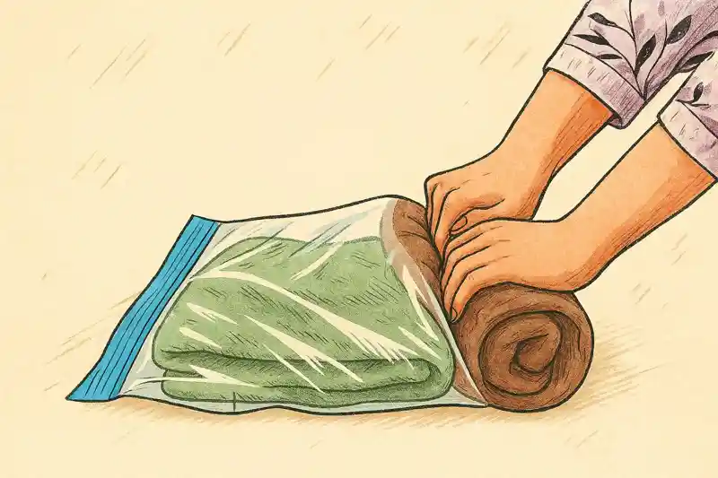 Упаковка рюкзака для ручной клади вещи рулонами жидкости в прозрачном пакете до 100 мл зип-лок