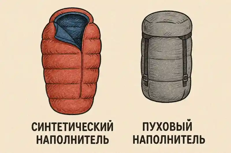 Спальник синтетика или пух сравнение тепло влажность Крым зима компактность